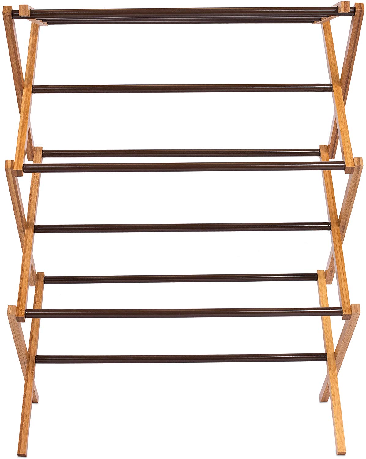 BirdRock Home 3-Tier Folding Steel Clothes Drying Rack - Walnut