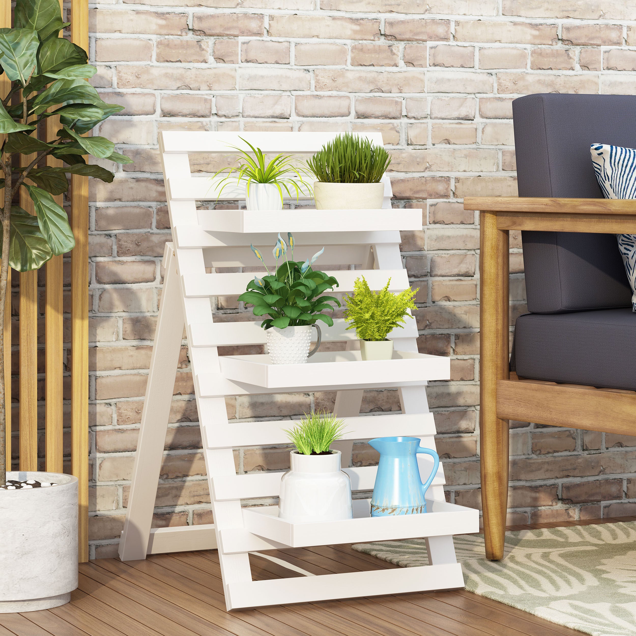 Elina Outdoor Firwood 3 Tiered Plant Stand