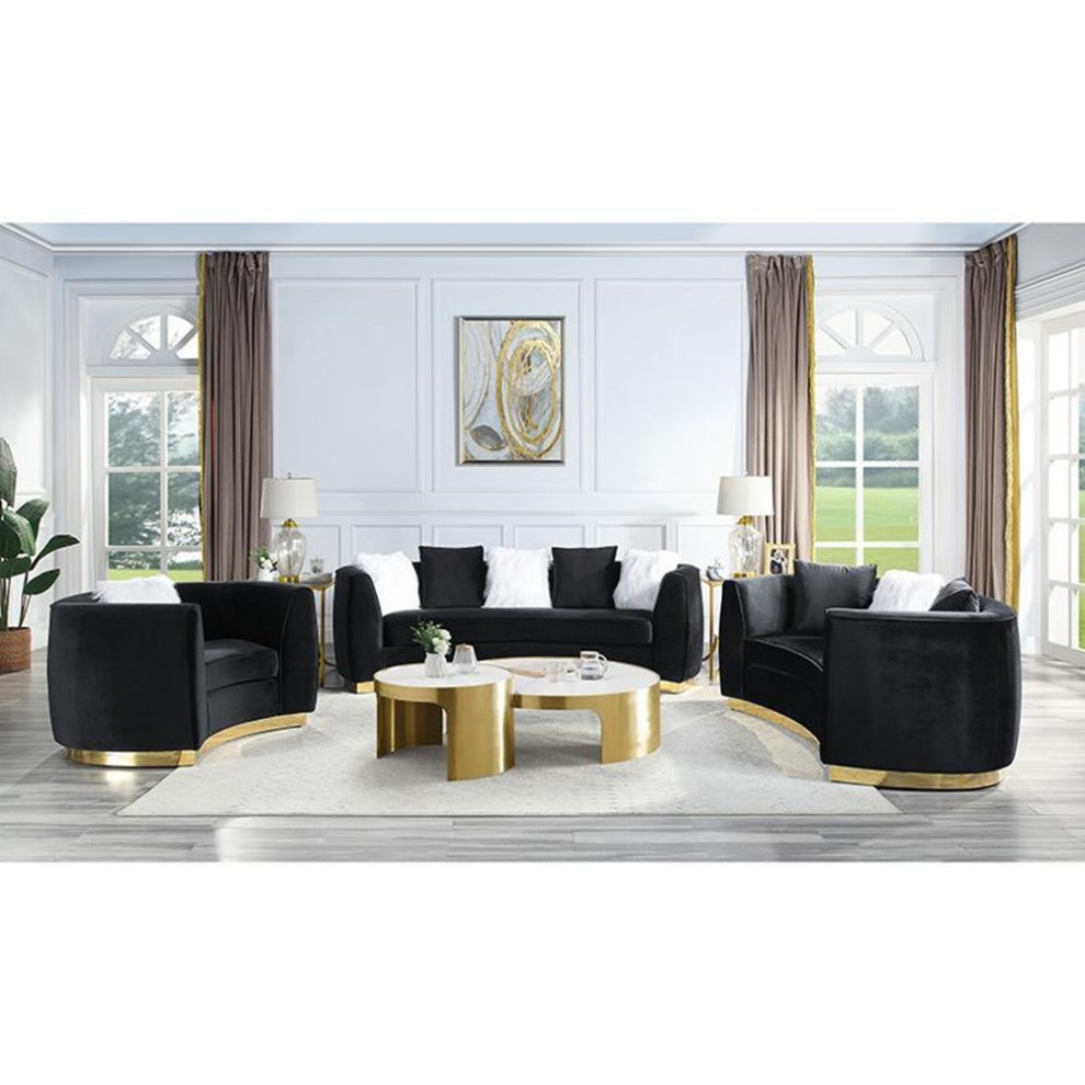 ACME Achelle Sofa with 5 Pillows in Black Velvet   Contemporary   Sofas   by Simple Relax  Houzz