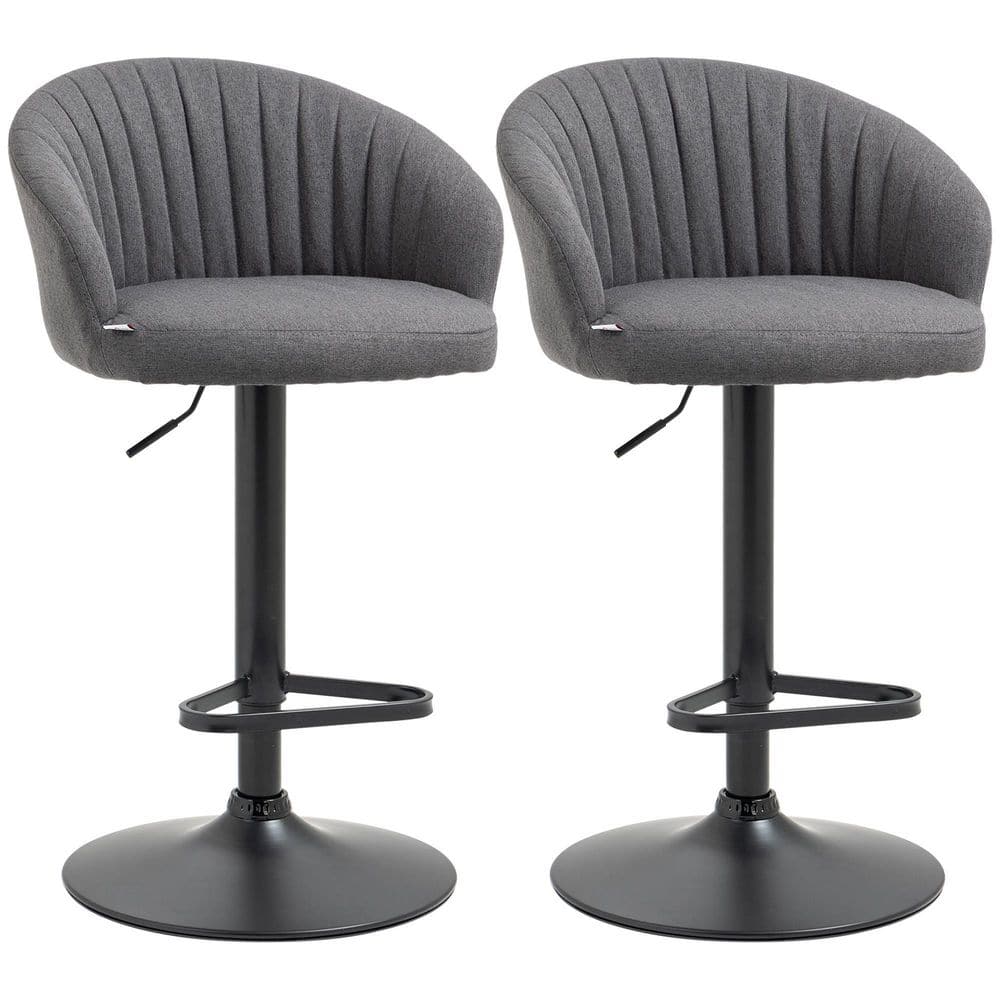 HOMCOM Adjustable Bar Stools Set of 2, Fabric Upholstered Kitchen Stools with Swivel Seat, Steel Frame, Footrest, ‎Grey 835-803V01CG