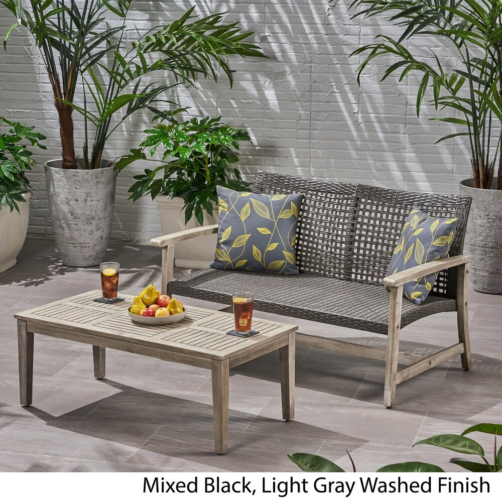 Hampton Outdoor Acacia/ PE Wicker Loveseat and Coffee Table Set by Christopher Knight Home