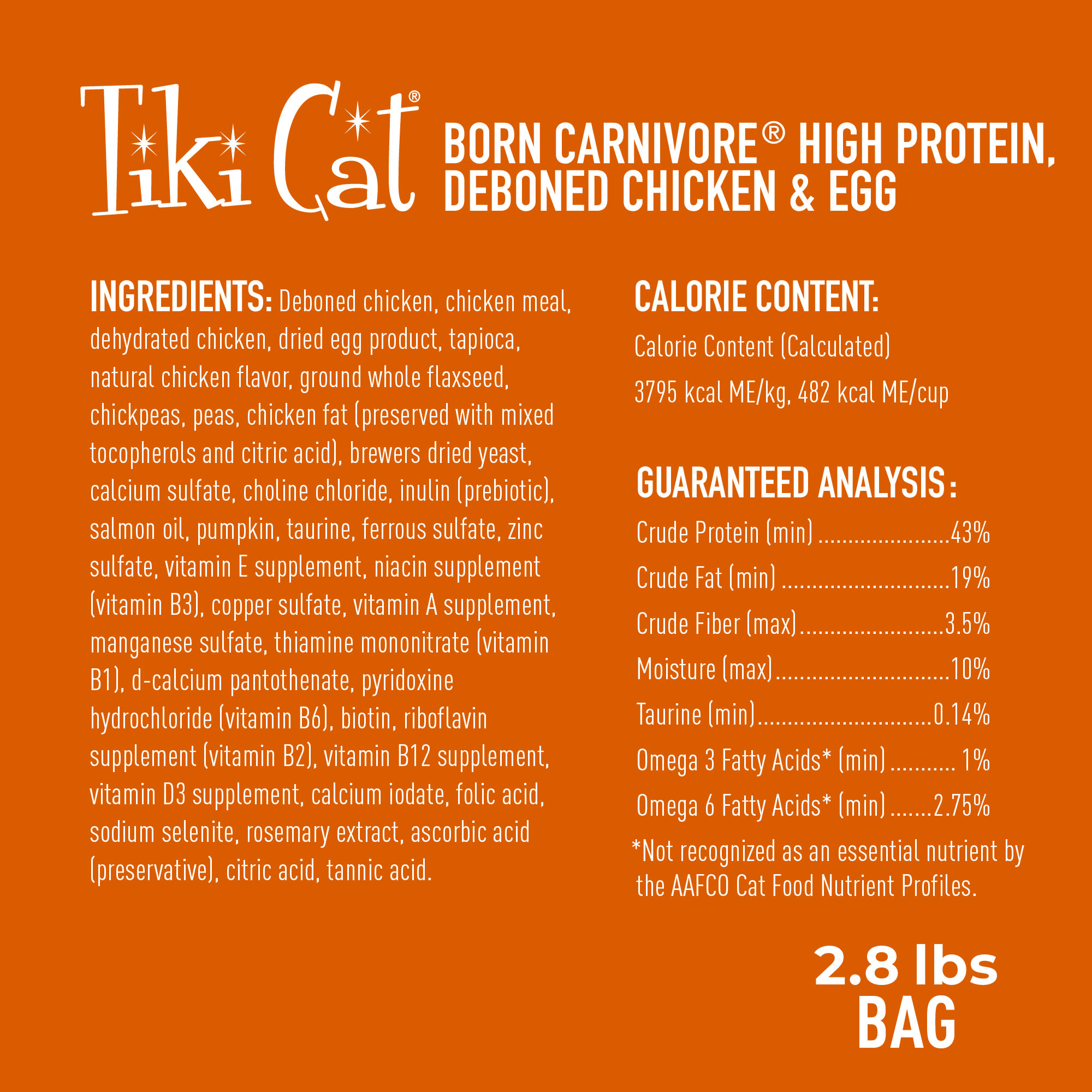 Tiki Cat Born Carnivore Chicken  Egg Dry Food， 11.1 lbs.