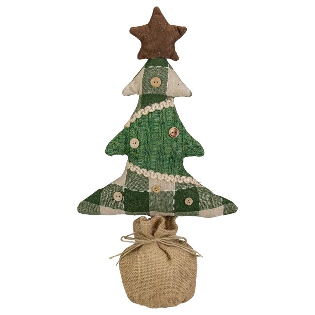 Northlight 17 5 inch Tan And Green Rustic Multi fabric Standing Christmas Tree Tabletop Decoration