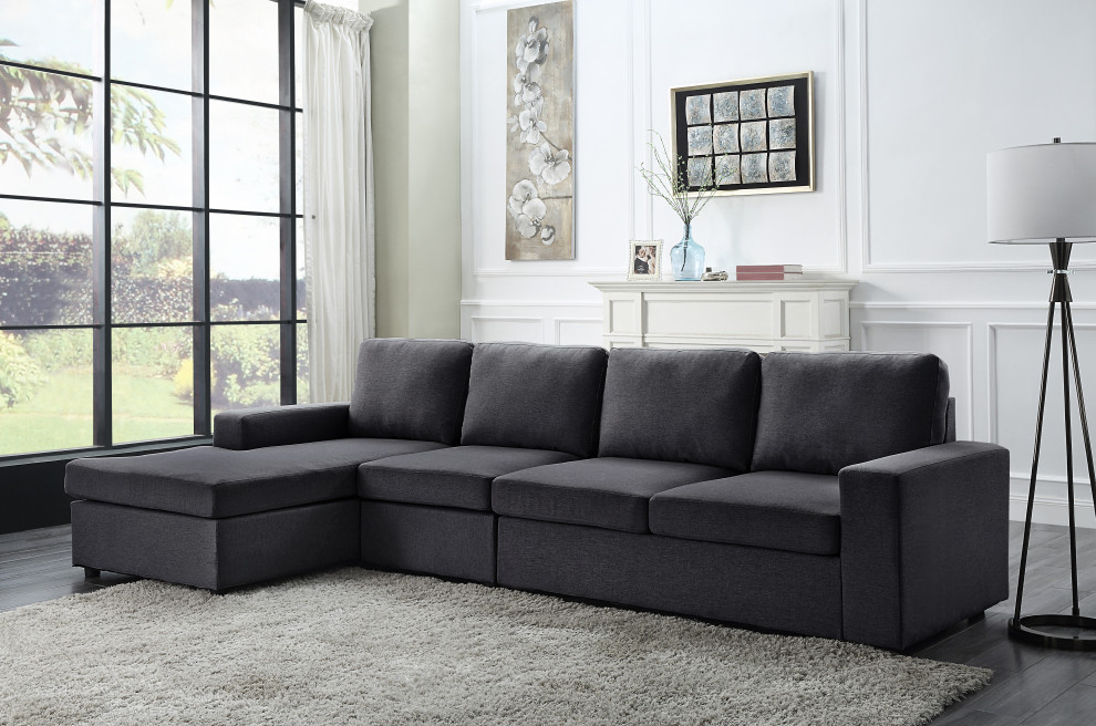 Dunlin Sectional Sofa With Reversible Chaise  Dark Gray Linen   Transitional   Sectional Sofas   by Morning Design Group  Inc  Houzz