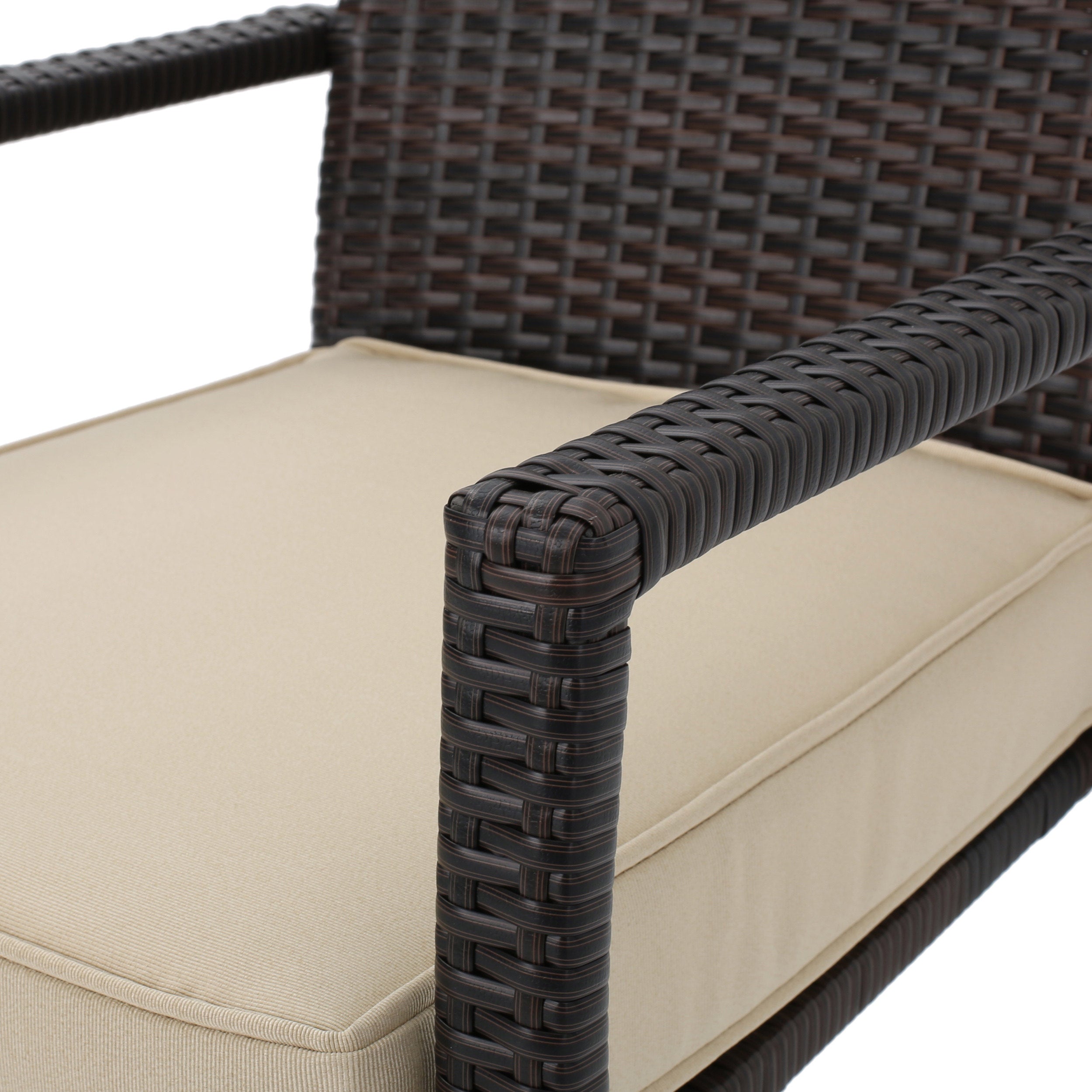 Tahiti Outdoor 4 Piece Multi-brown Wicker Chat Set with Dark Cream Water Resistant Fabric Cushions