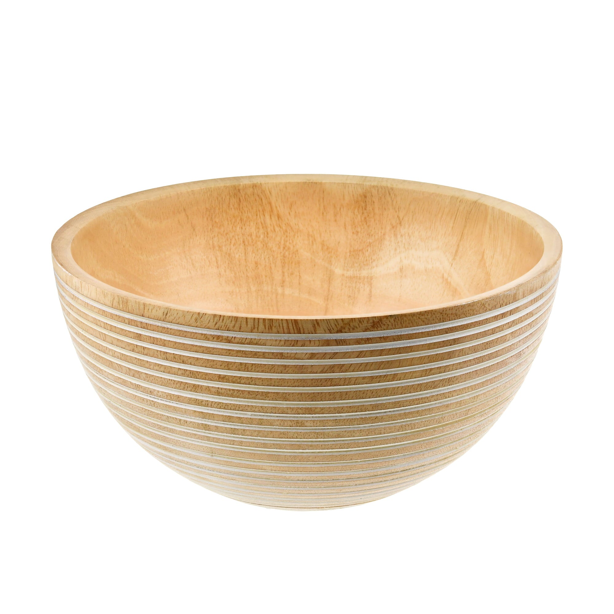 Stripe Textured Mango Tree Wood Natural Light Brown Stain 8 Inches Serving Bowl