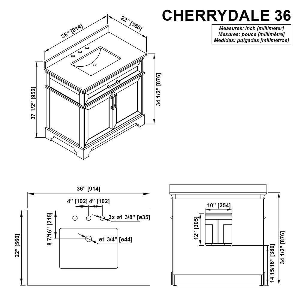 Home Decorators Collection Cherrydale 36 in. W x 22 in. D x 34.50 in. H Bath Vanity in Almond Latte with White Cultured Marble Top Cherrydale 36AL