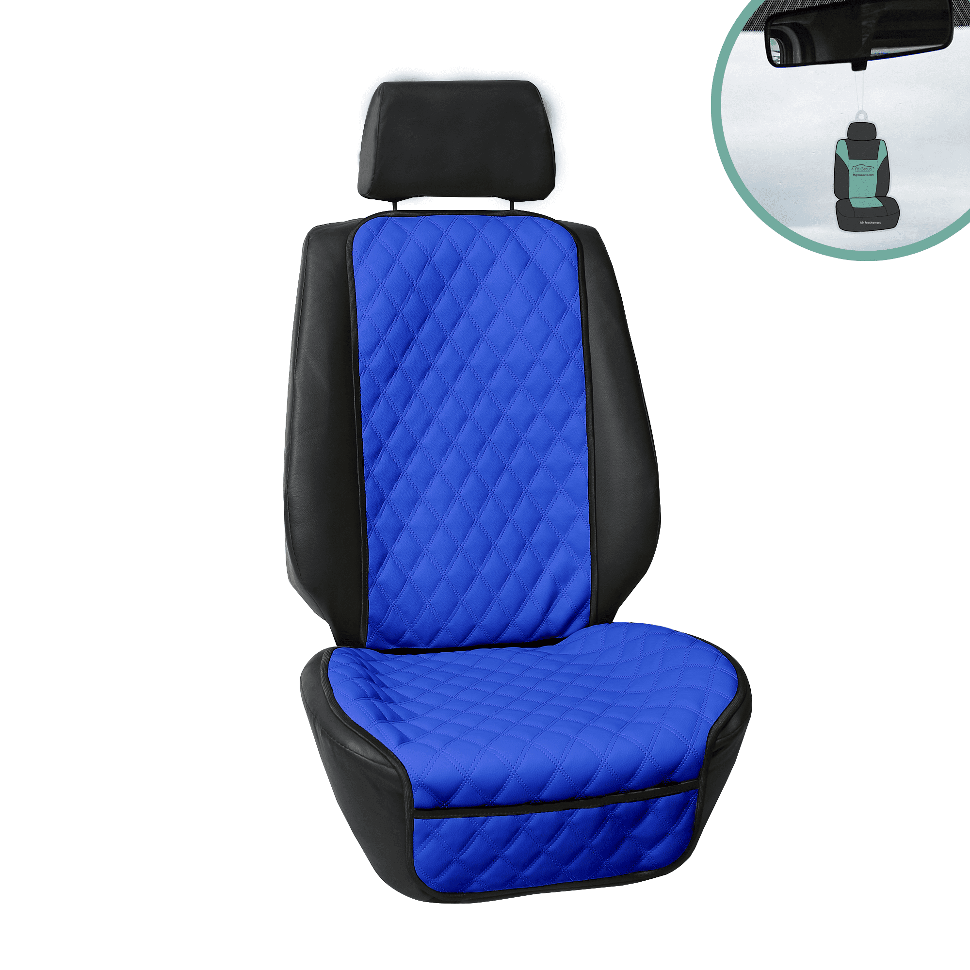 FH Group Universal AFFH1018SOLIDBLUE Blue Faux Leather Car Seat Protectors with Air Freshener