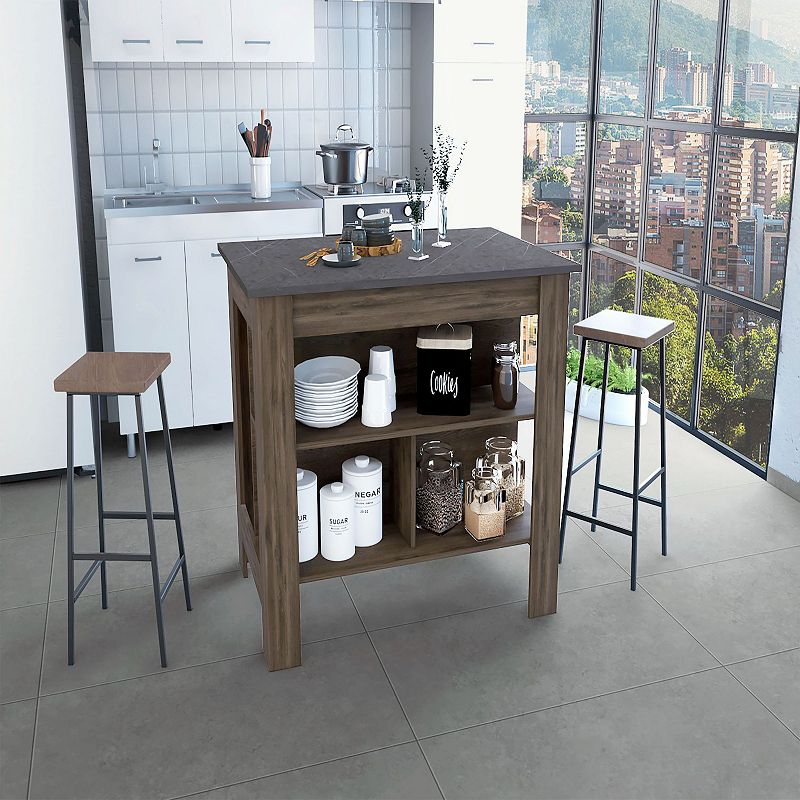 DEPOT E-SHOP Delos Kitchen Island， Four Legs， Three Shelves， Dark Brown / Onix