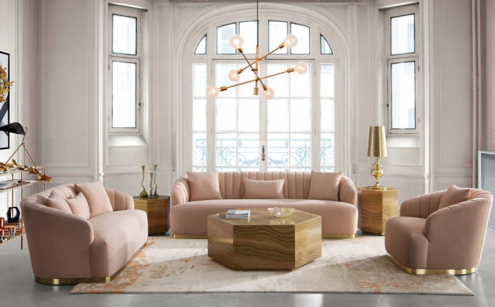 Phillip Glam Amber and Gold Marble End Table   Modern   Side Tables And End Tables   by Virgil Stanis Design  Houzz