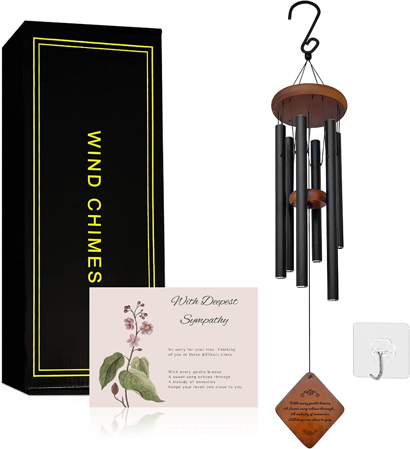 Memorial Wind Chimes ， Wind Chimes for Loss of Loved One ， Sympathy Wind Chimes ， Bereavement Gift ， Funeral Gift ， Rememberance Gift for Loss， Memorial Wind Chime for Loss with Sympathy Card and Hook