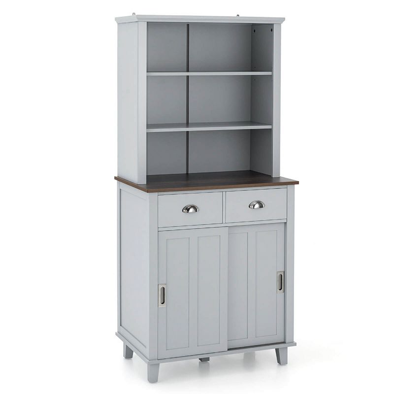 67 inches Freestanding Kitchen Pantry Cabinet with Sliding Doors