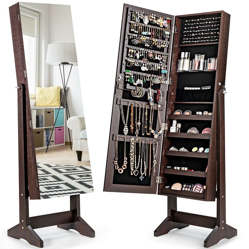 Standing Jewelry Armoire Cabinet With Full Length Mirror