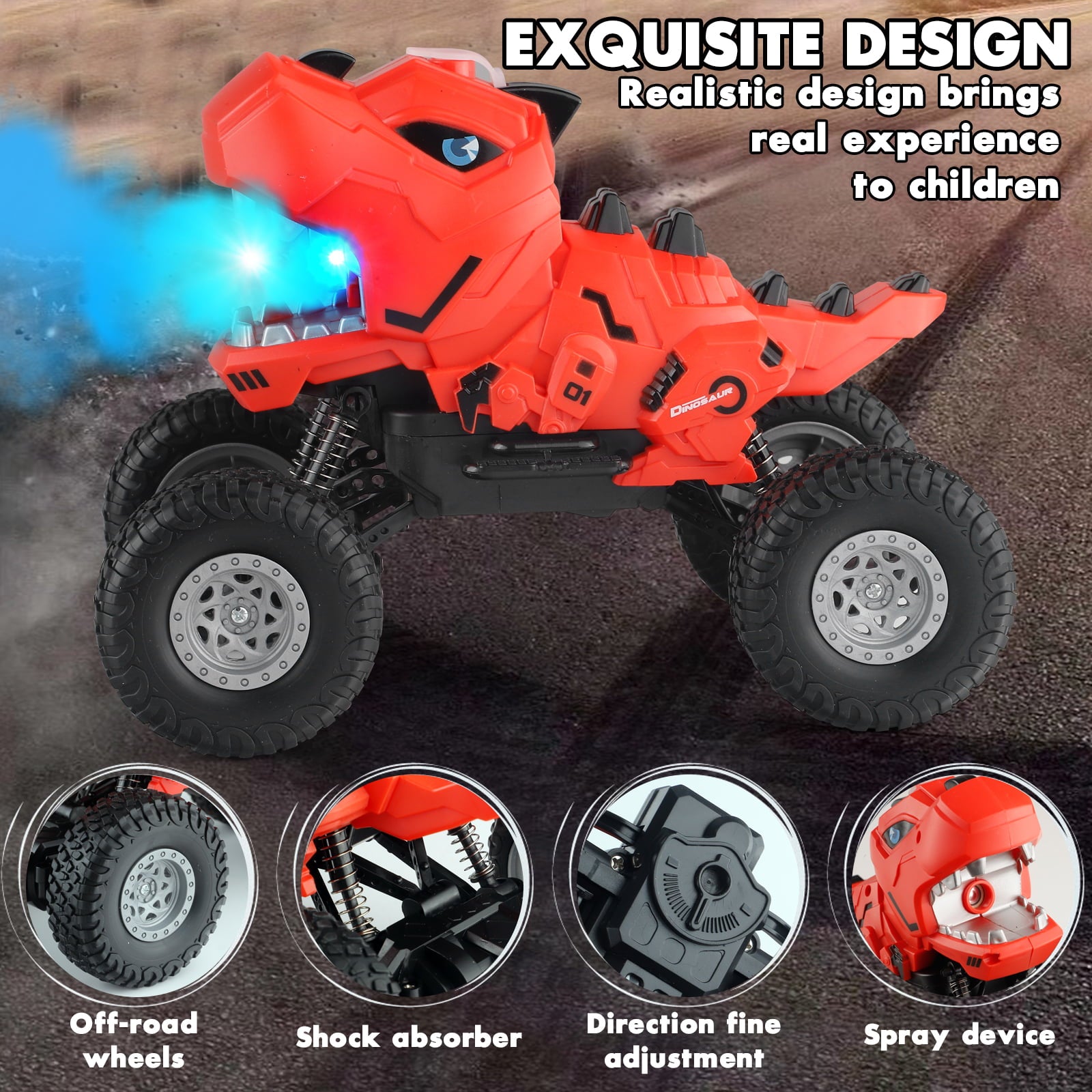 Dinosaur Remote Control Car Monster Trucks RC Car Toys for Boys Kids and Toddlers 1:16 Scale Christmas Brithday Gifts