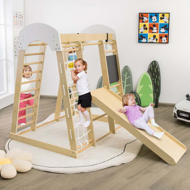 Canada Only - 8-in-1 Kids Wooden Climber Playset with Slide