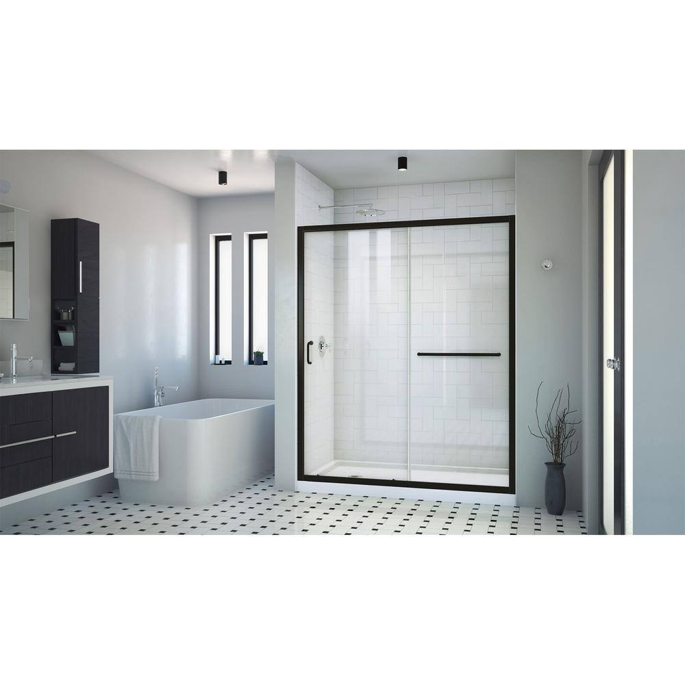 DreamLine Infinity-Z 60 in. W x 72 in. H Sliding Semi Frameless Shower Door in Satin Black Finish with Clear Glass SHDR-0960720-09