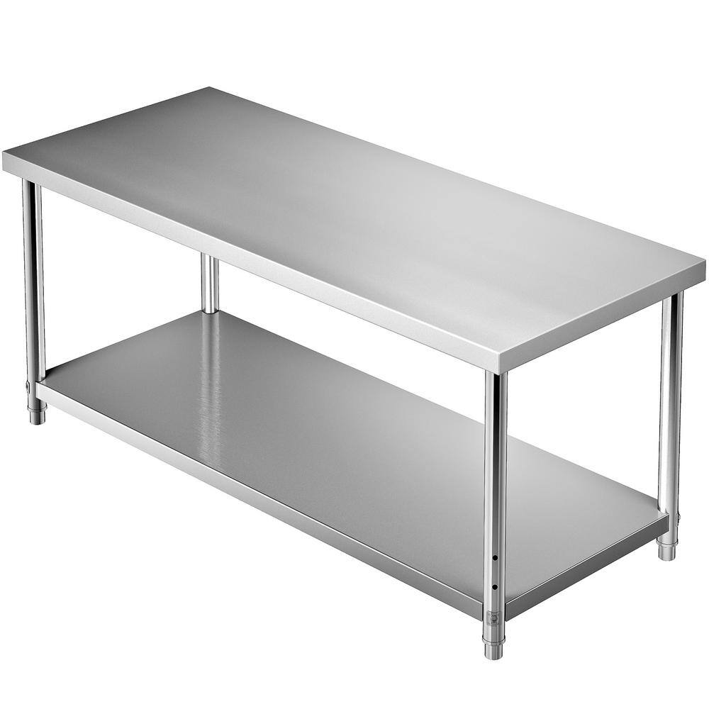 VEVOR Stainless Steel Prep Table 72 in. x 30 in. x 34 in. Heavy-Duty Metal Worktable 550 lbs. Load Capacity Kitchen Prep Table J72X30X34INCHUU20V0