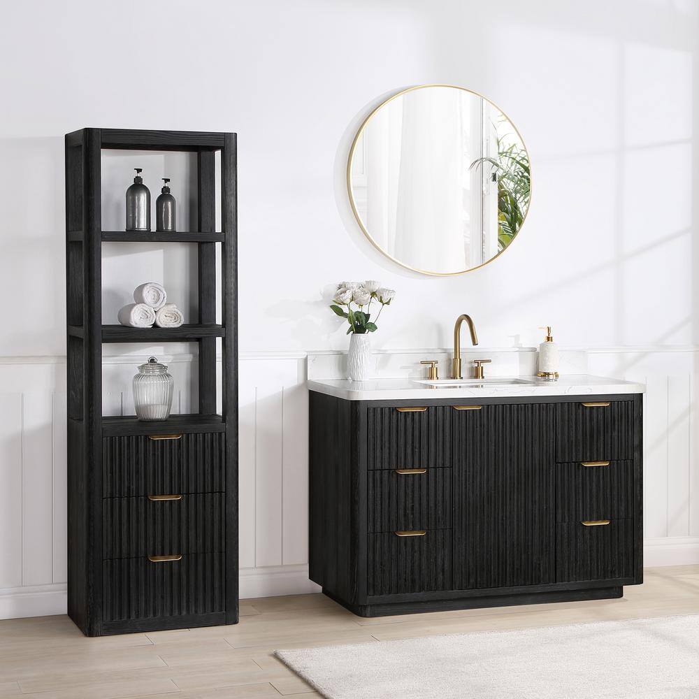 ROSWELL Cádiz 48 in. W x 22 in. D x 34 in. H Single Bathroom Vanity in Fir Wood Black with White Composite top and Mirror 804148-FB-LW