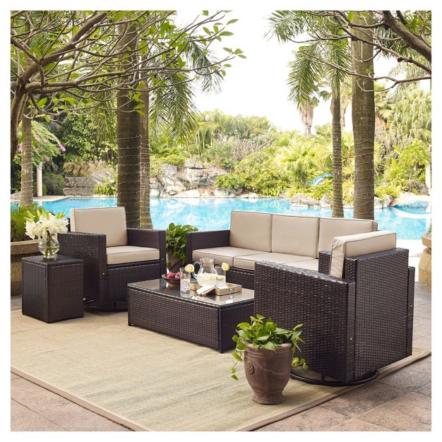 Palm Harbor 5pc All weather Wicker Patio Sofa Conversation Set W swivel Chairs Crosley