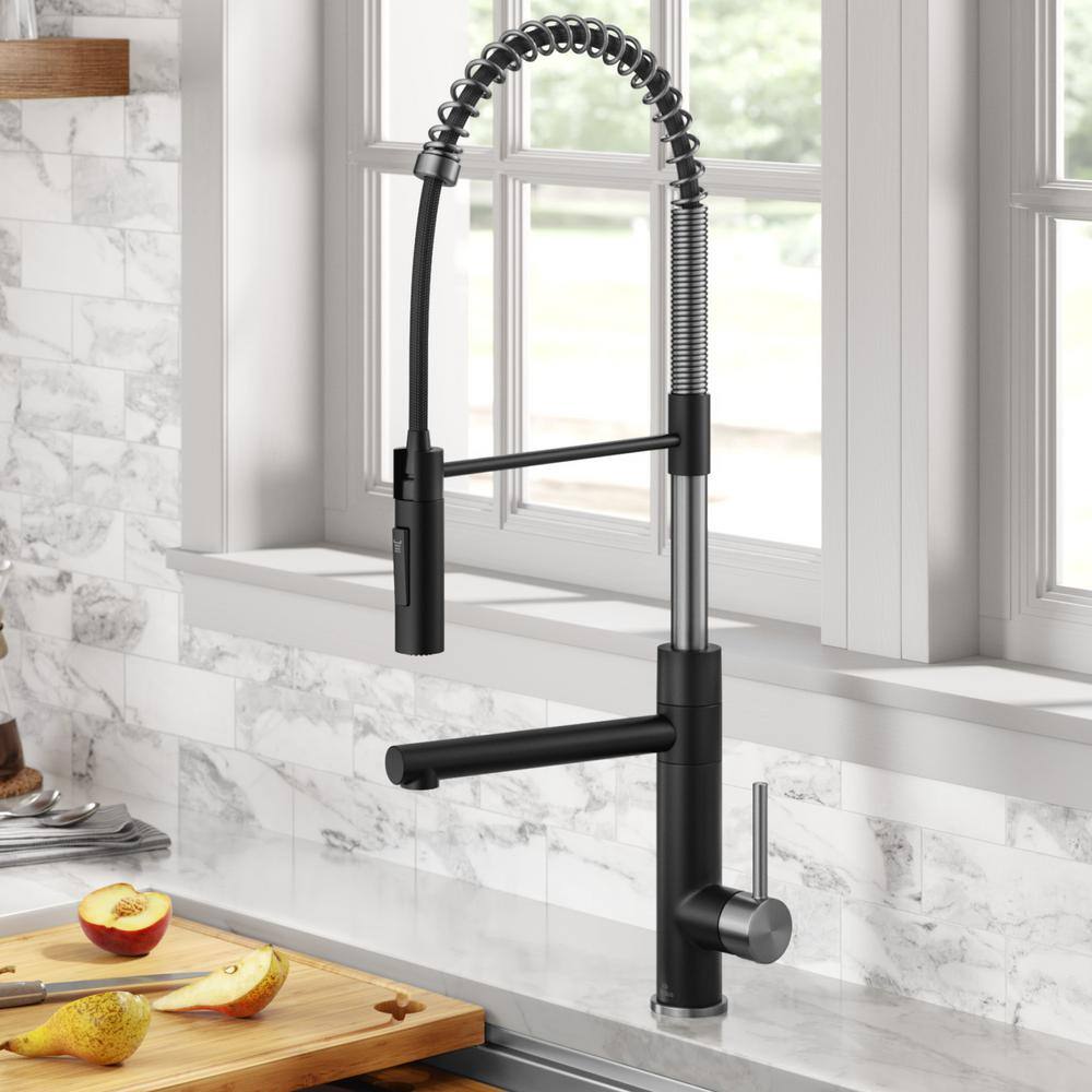 KRAUS Artec ProCommercialStylePull-Down Single Handle Kitchen Faucet with Pot Fillerin Spot Free Stainless Steel  Matte Black KPF-1604SFSMB