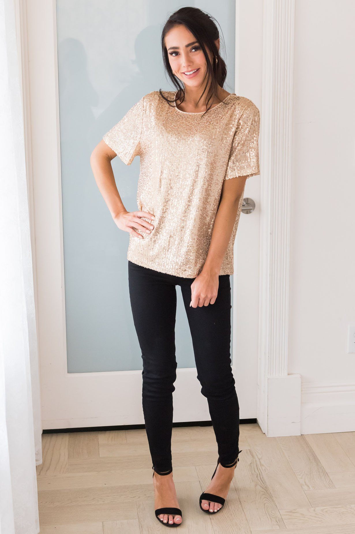 Love Actually Modest Sequin Blouse