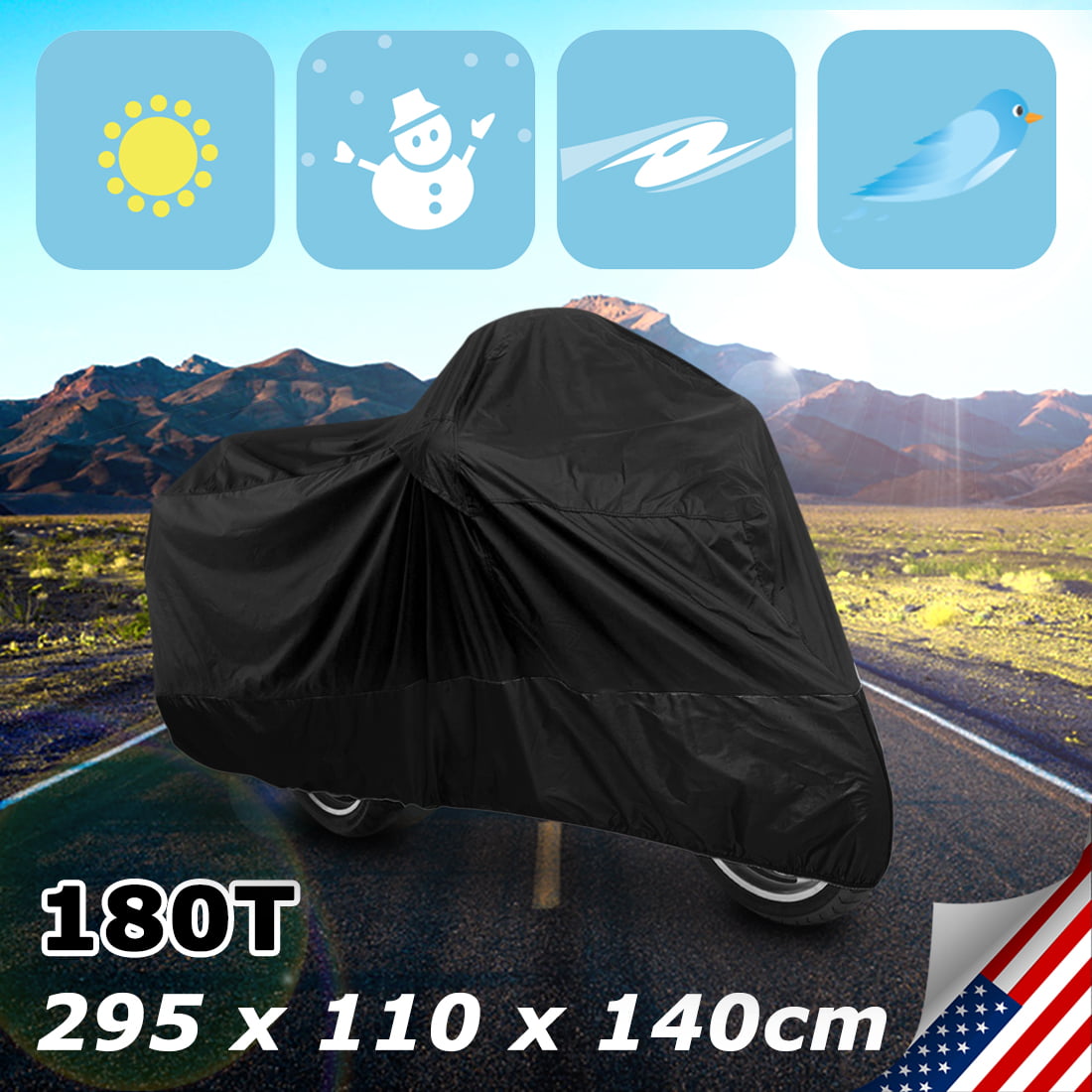 XXXL 180T Black Motorcycle Cover For Harley Davidson Gold Wing GL 1000 1100 1200 1500 1800