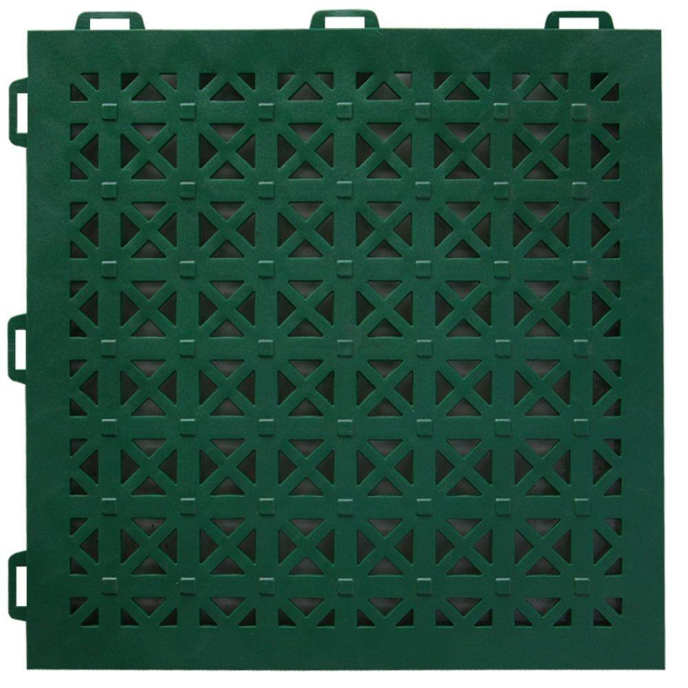 Greatmats StayLock Perforated Green 12 in. x 12 in. x 0.56 in. PVC Plastic Interlocking Outdoor Floor Tile (Case of 26) STLP12x12GRN26