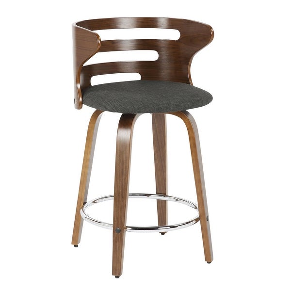 Cosini Counter Stool with Swivel Walnut and Charcoal Fabric - Set of 2 - 18