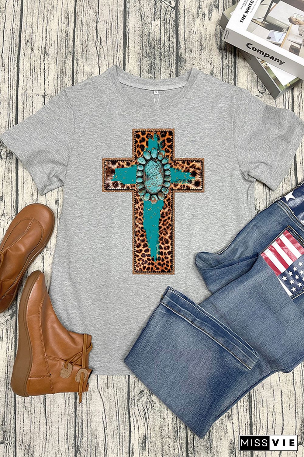 Cross Print Short Sleeve Graphic Tee Wholesale