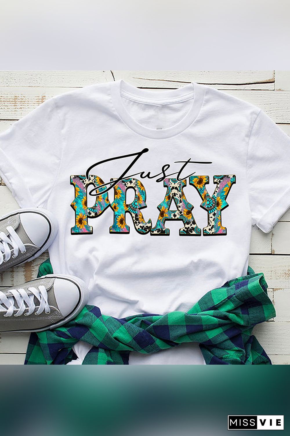 Just Pray Short Sleeve Graphic Tee Top Wholesale