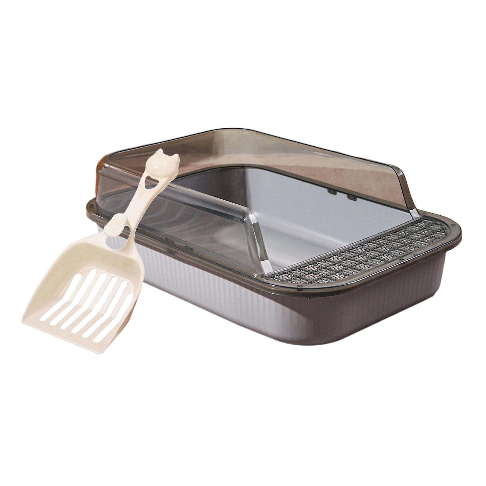 Cat Litter Box Heighten Cat Bedpan Cat Litter Basin Open Top Pet Litter Tray Clear And Gray