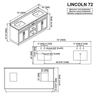 Home Decorators Collection Lincoln 72 in. W x 22 in. D x 34.5 in. H Bath Vanity in White with White Cultured Marble Top Lincoln 72W