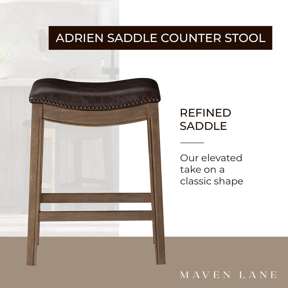 Maven Lane Adrien Saddle Counter Stool in Walnut Finish w/ Marksman Saddle Vegan Leather   Brown   Counter   26\
