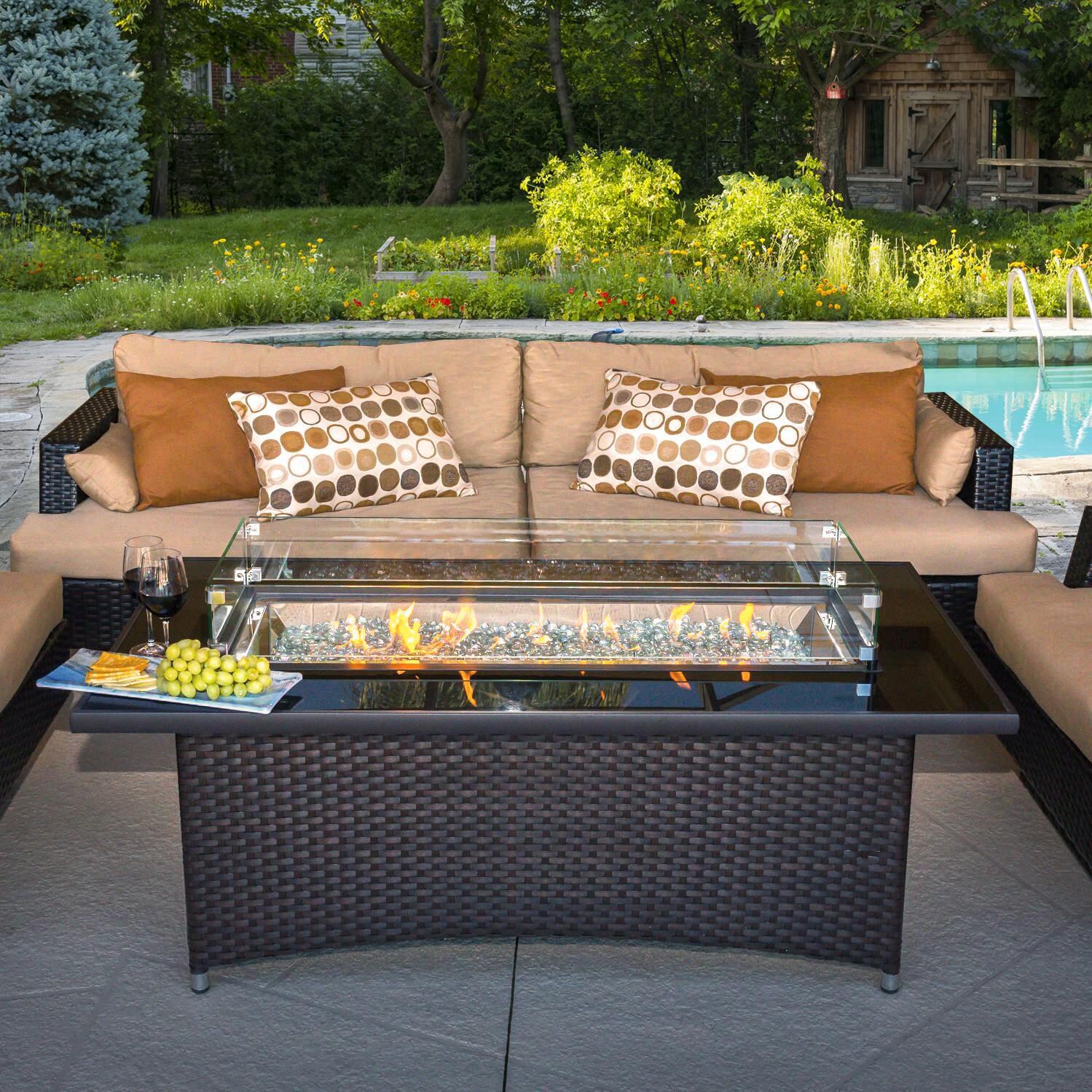 Lakeview Laneville 59-Inch Linear Propane Gas Fire Pit Table with 42-Inch Crystal Fire Burner