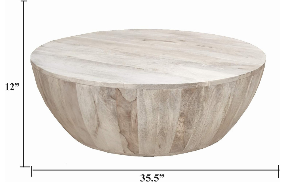 Rustic Coffee Table  Unique Shaped Mango Wood Construction  Distressed White   Farmhouse   Coffee Tables   by Decor Love  Houzz