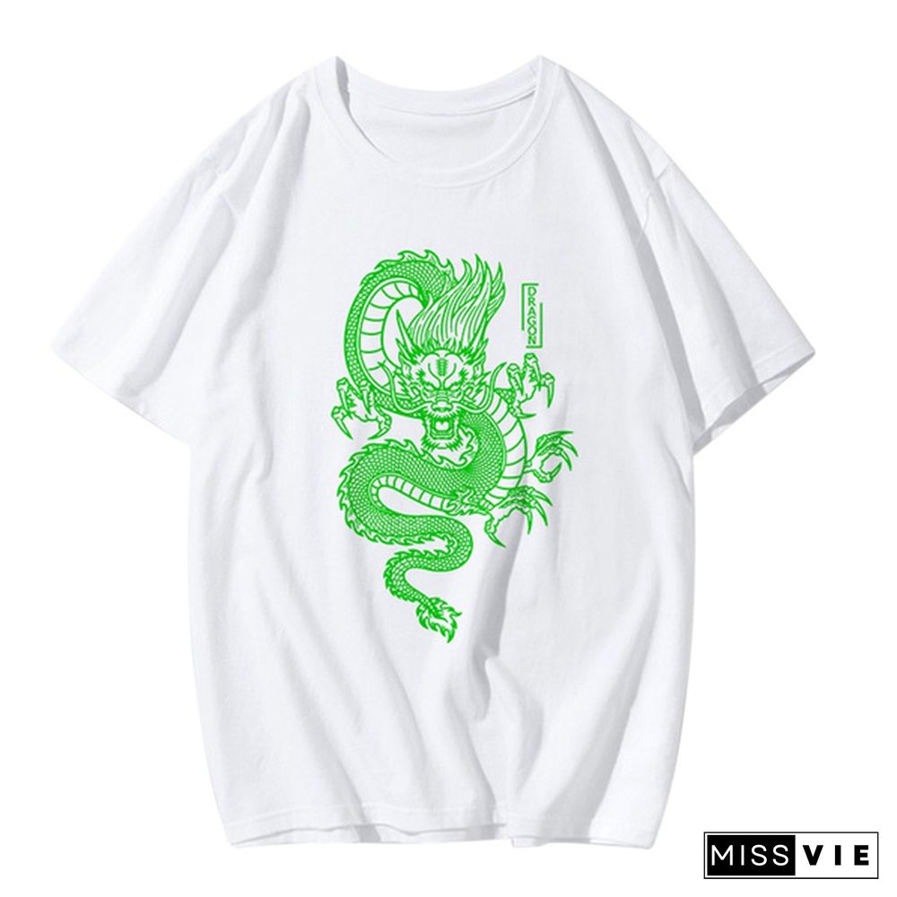 Unisex Men Women Dragon Print T-Shirt Plus Size Short Sleeve Casual Shirt Streetwear Hip Hop Tops Harajuku Ladies Summer Tee