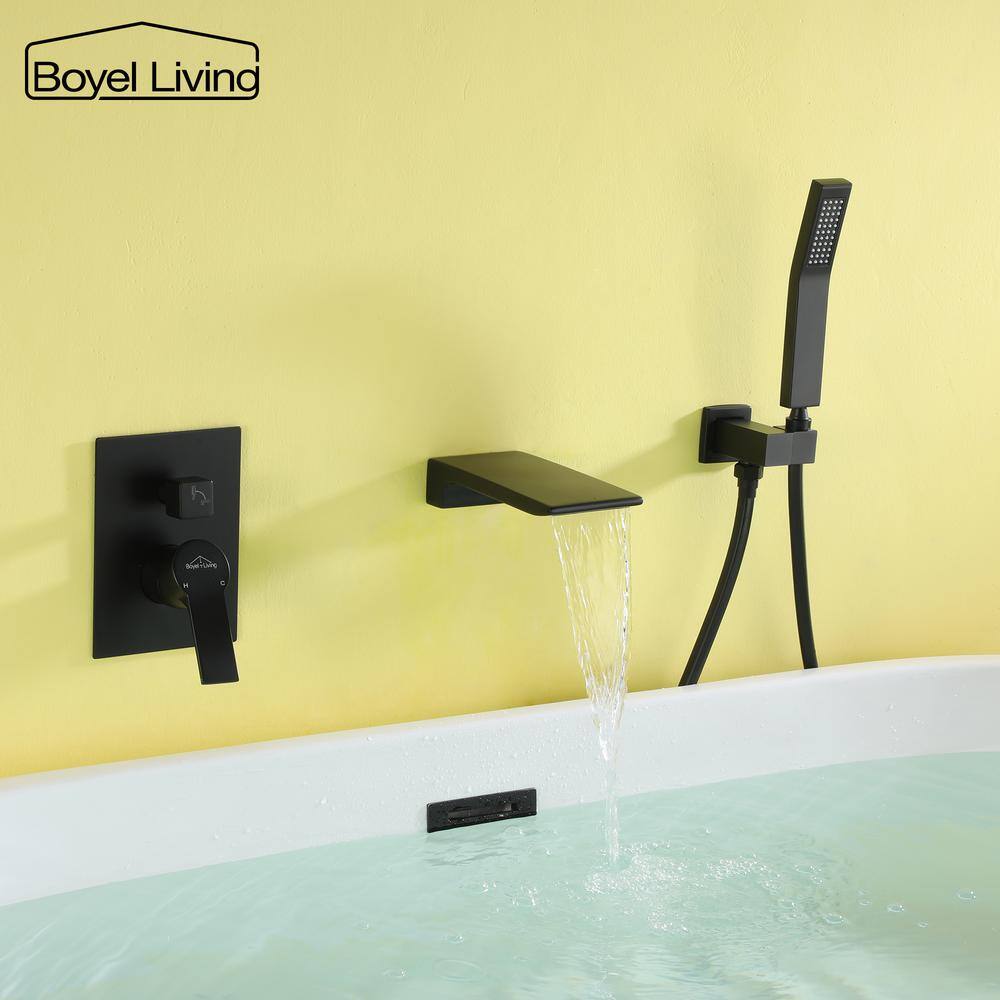 Boyel Living Single-Handle Wall Mount Roman Tub Faucet with Hand Shower in Matte Black SMD-88020B