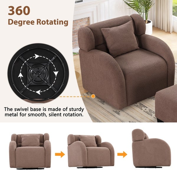 360-Degree Swivel Accent Chair Barrel Chair w/ Footstool for Living Room