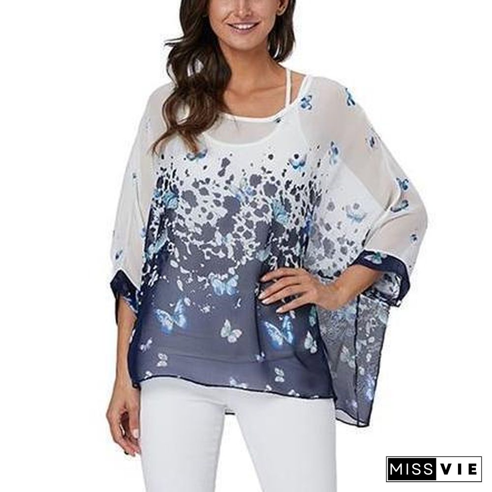 6XL Plus Size Women Batwing Sleeve Casual Chiffon Tops Blouses