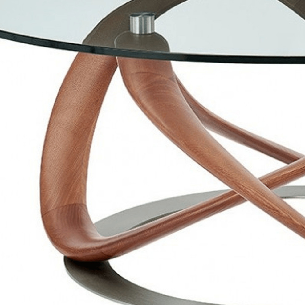 39 quotWalnut And Clear Glass Abstract Round Coffee Table   Contemporary   Coffee Tables   by HomeRoots  Houzz