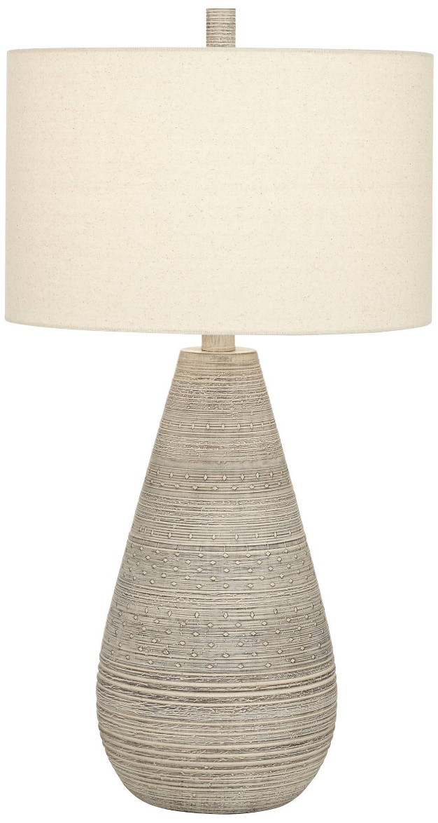 Tall Natural Gray Ceramic Oatmeal Drum Shade For Bedroom Living Room Bedside Nightstand Office Kids House