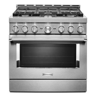 KitchenAid 36 in. 5.1 cu. ft. Smart Commercial-Style Gas Range with Self-Cleaning and True Convection in Stainless Steel KFGC506JSS