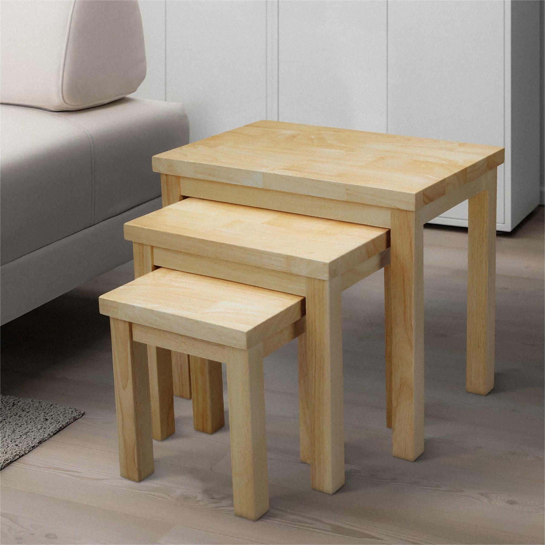 Rectangular 3 Piece Nesting End Side Table Set Rubberwood