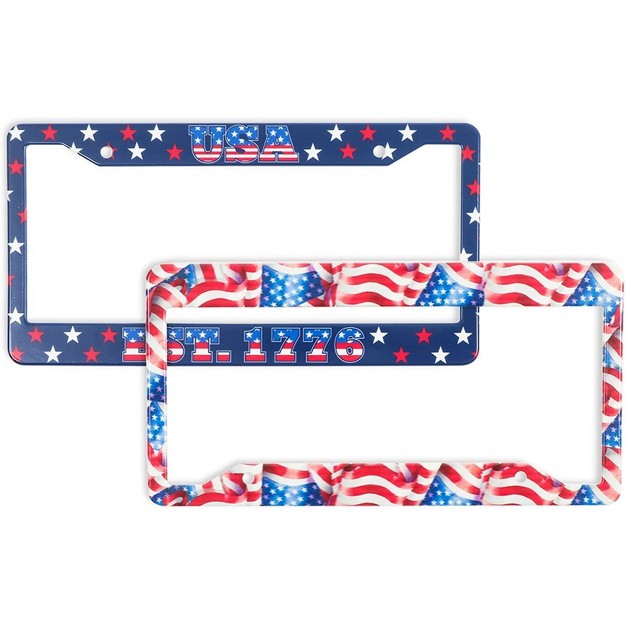 Zodaca 2 Pack American Flag License Plate Frames Covers With Screws 12 3 X 6 4 In