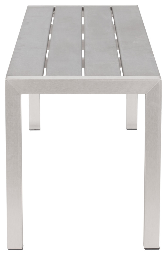 Modern Outdoor Brushed Aluminum Faux Wood Dining Bench   Contemporary   Outdoor Benches   by Plush Pod Decor  Houzz