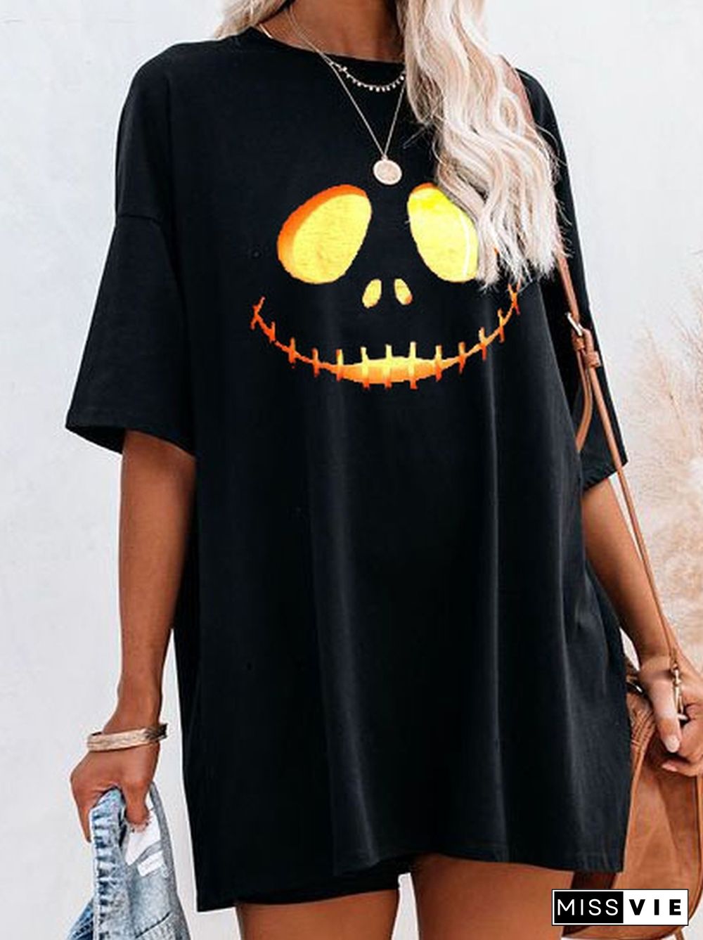 Halloween Scary Face Print Short-sleeved T-shirt