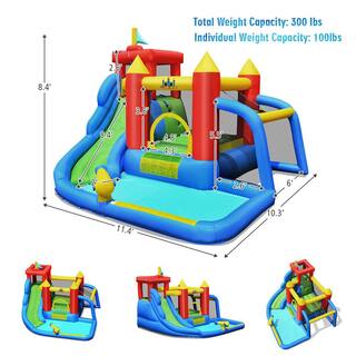 Costway Inflatable Bouncer Water Slide Bounce House Splash Pool without Blower OP70640