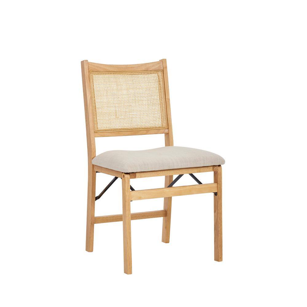 Powell Company Tara Natural Cane Back Folding Chair with Linen Fabric Seat HD1547DC20B