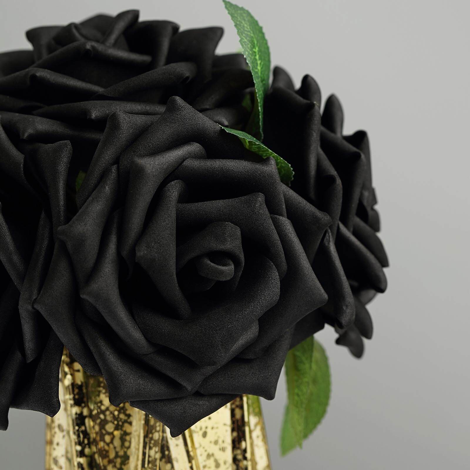 24 Roses Black Artificial Foam Flowers With Stem Wire and Leaves 5