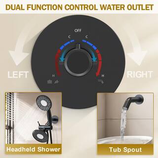 CRANACH Single Handle 3-Spray Tub and Shower Faucet 2.5 GPM 5 in. LED 3-Color Shower Head in Matte Black (Valve Included) SRSFS-1023-BK5